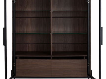 Modern Minimalist Style LED Curio Cabinet With Tempered Glass Door, Metal Legs