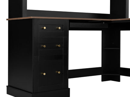 Space Saving L-Shaped Computer Desk With Keyboard Tray & Charging Stations