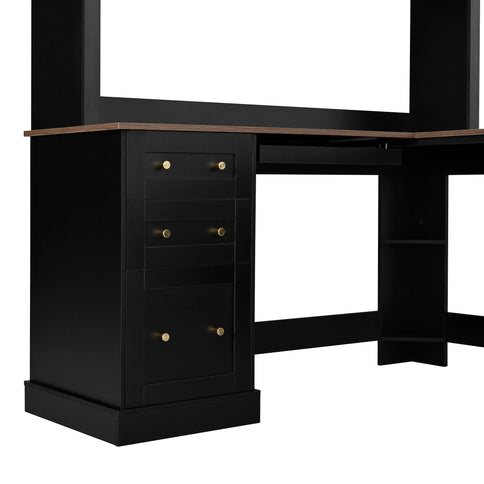 Space Saving L-Shaped Computer Desk With Keyboard Tray & Charging Stations
