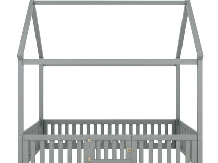 Wood House Bed With Fence And Door