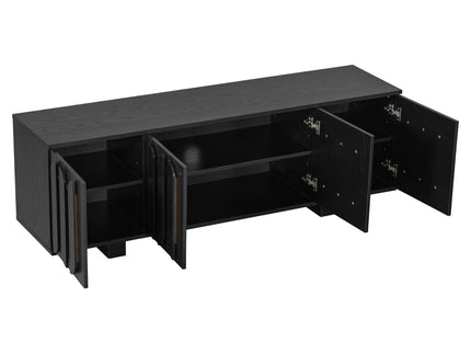 Farmhouse TV Stand, Storage Media Console With Adjustable Shelves & 3 Cable Holes