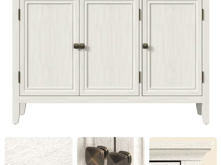 3 Door Buffet Cabinet With Adjustable Shelves - Matte White / Grayish
