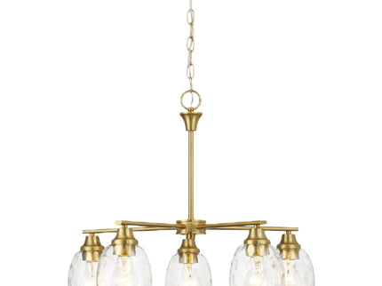 5 Lights Linear Arms With Chain Chandelier - Clear / Gold