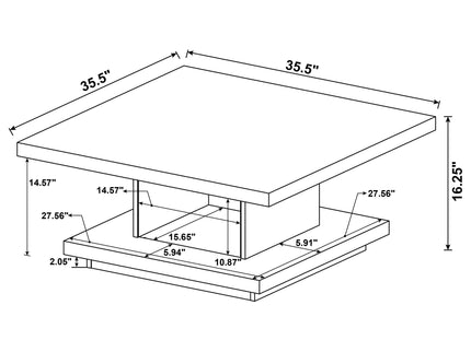 Square Coffee Table With Geometric Design And Storage Shelf - Cappuccino