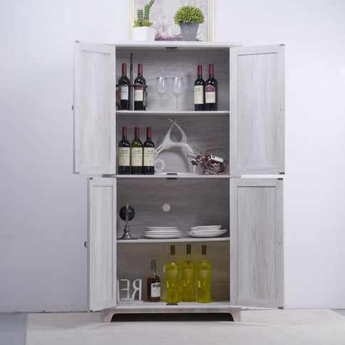 Modern Sideboard Buffet With 4 Mirrored Doors, Adjustable Shelves