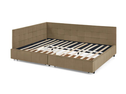 Mid-Century Storage Upholstered Tufted Bed Frame With Backrest And Armrests