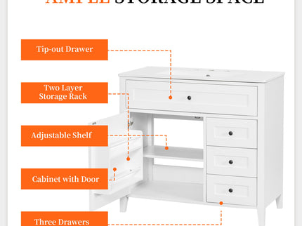 Bathroom Vanity With Sink, Cabinet With 3 Drawers And Adjustable Shelf