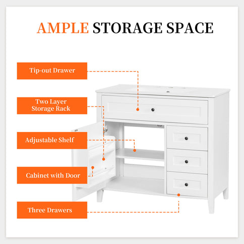 Bathroom Vanity With Sink, Cabinet With 3 Drawers And Adjustable Shelf
