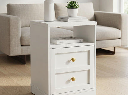 Nightstand With Door & Shelf, 2 Drawer Side Table