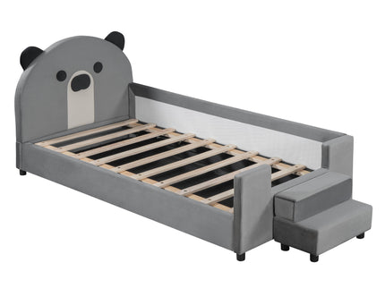 Upholstered Daybed With Bear Shaped Headboard, Hydraulic System And Breathable Fence