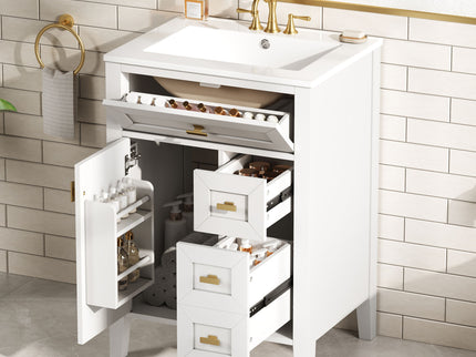 Bathroom Vanity With Sink, 3 Drawers & Cabinet With 2 Tier Door Storage Rack, Soft Close Doors & Drawers
