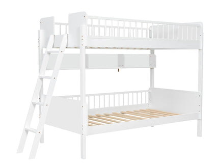 Bunk Bed With 3 Storage Shelves, Adjustable Ladder Left Or Right