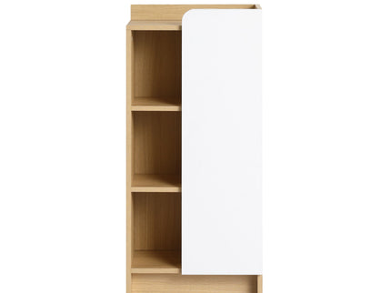 Freestanding Bathroom Side Cabinet, Narrow Storage Cabinet With Single Door & 3 Tier Open Shelves - Black / Light Oak / White