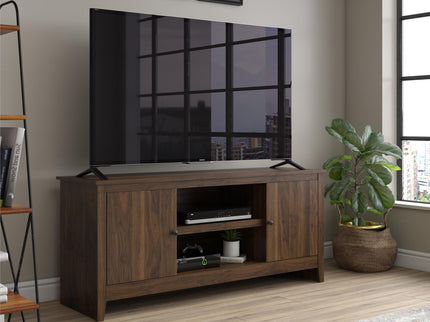 TV Stand For TVs Up To 65" With Open Shelves And Storage Cabinets - Walnut