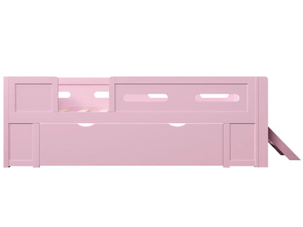 Platform Bed With Guardrail And Drawer