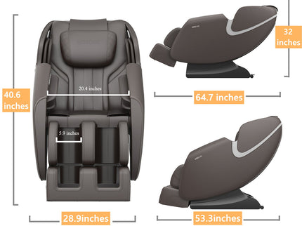 Bosscare - Massage Chair Recliner With Zero Gravity, Full Body Airbag Massage Chair With Bluetooth Speaker, Foot Roller Brown - Brown