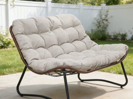 Patio Loveseat Sofa With Extra Thick Tufted Cushion - Brown