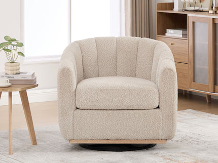 Swivel Upholstered Barrel Chair With Metal Base