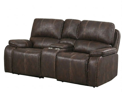 Power Reclining Loveseat With USB Port Leather Upholstered, Built In Cup Holder - Chocolate