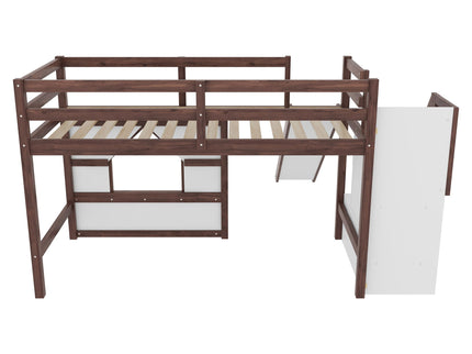 Loft Bed With Storage Stairs, Slide, Playhouse Window And 7 Colors LED Lights