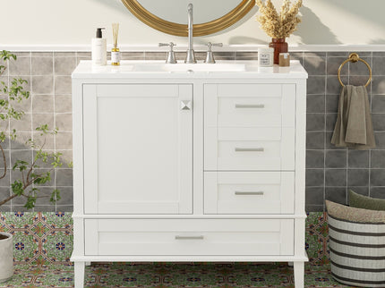 Bathroom Vanity, Modern Bathroom Cabinet With Sink Combo Set, Bathroom Storage Cabinet With A Soft Closing Door And 3 Drawers, Solid Wood Frame