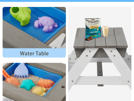 3-In-1 Kids Outdoor Wooden Picnic Table With Umbrella, Convertible Sand & Water, ASTM & CPSIA Certification