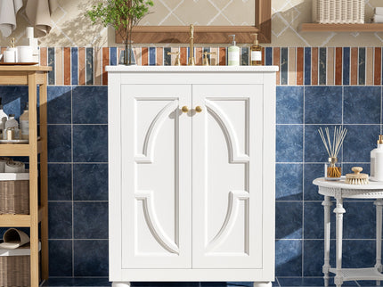 Bathroom Vanity With Ornate Elliptical Motif, Soft Close Hinges