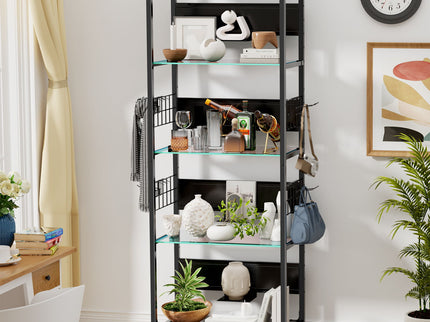 4 Tier Display Shelf With RGB Lights, LED Lighted Curio Cabinet With Adjustable Storage Box & Hooks - Black