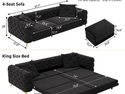 3 In 1 Convertible Sleeper, Deep Seat Pull Out Sofa Bed, Button Tufted