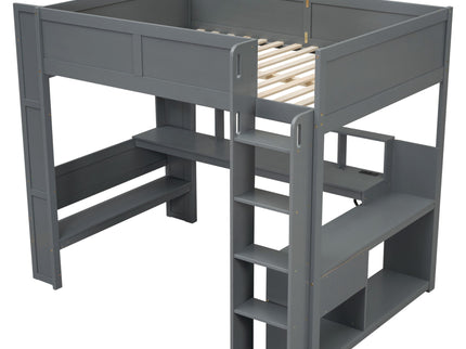Gaming Loft Bed With Desk, Multi Storage Shelves, LED And Charging Station
