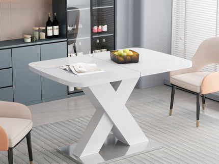 Rectangle Dining Table, Stretchable, X Shape Legs - White