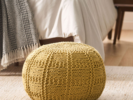 Yuny - Knitted Cotton Round Pouf With Modern Design - Yellow