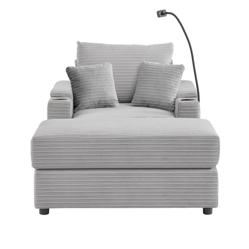 Single Sofa Couch With Storage Space, Movable Ottoman, USB Ports, Cup Holders, Phone Holder