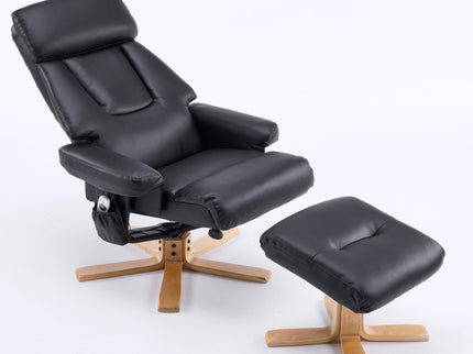 Massage Recliner With Ottoman, 360° Swivel, Heat & Vibration - Black Pu
