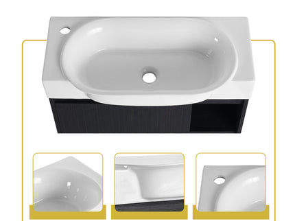 28" Wall Mounted Bathroom Vanity With Sink & Soft Close Door - Black Chestnut