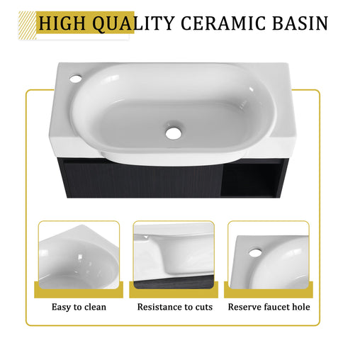 28" Wall Mounted Bathroom Vanity With Sink & Soft Close Door - Black Chestnut