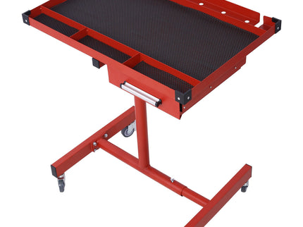 Adjustable Tear Down Work Table With Drawer For Garages, Repair Shops, And Diy, Portable, (4) 2.5" Swivel Casters, 220 Pound Capacity, Rubber Corners, Heavy Duty Steel