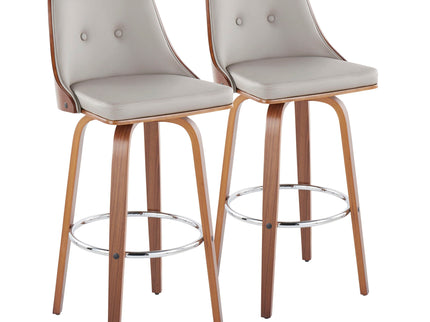 Gianna - Mid Century Modern Fixed Height Barstool With Swivel With Round Footrest (Set of 2)