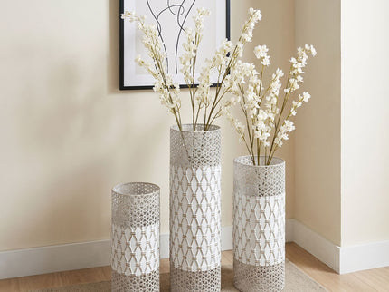 Tall Floor Vase Decorative Vase, Home Accent Decor (Set of 3) - White / Gold