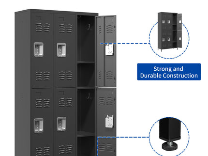 6 Door Lockers With Lock For Secure Storage - Black