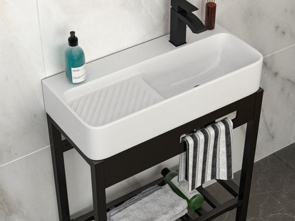 Inspired Console Sink With Built In Washboard, Overflow & Sleek Legs, 28" X 12" - White / Black