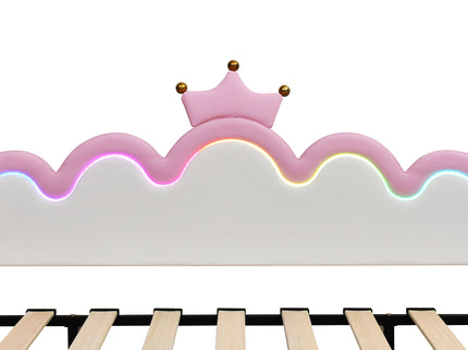 Extending Daybed With LED Lights, Modern Upholstered Princess Daybed With Crown Headboard