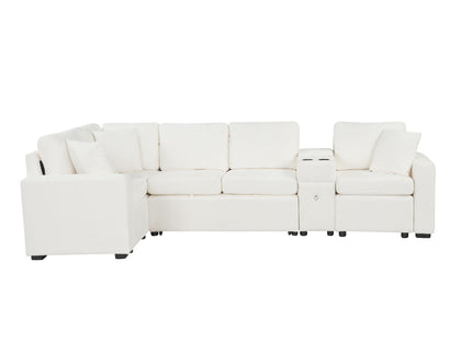Modular L-Shaped Sectional Sofa Bed With Pull-Out Sleeper, Cup Holders, And Storage