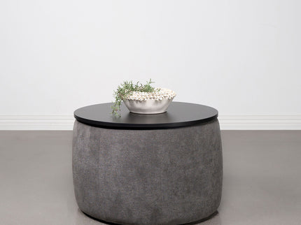 Reeves - Round Upholstered Lift Top Storage Ottoman - Gray