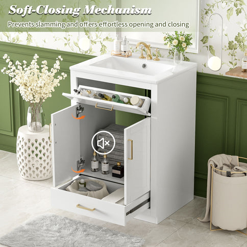 Modern Bathroom Vanity With Integrated Ceramic Sink, 2 Door Cabinet With Tip-Out Drawer