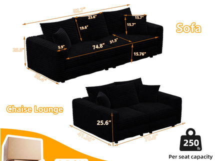 4 Seat Sofa, Modern Comfy Upholstered Sofa Cloud Couch, Deep Seat Couches With Soft Pillows