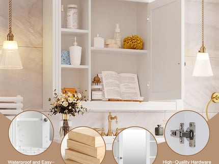 Wall Mounted Bathroom Storage Cabinet With Mirror, Cabinet With 6 Open Shelves And Adjustable Interior