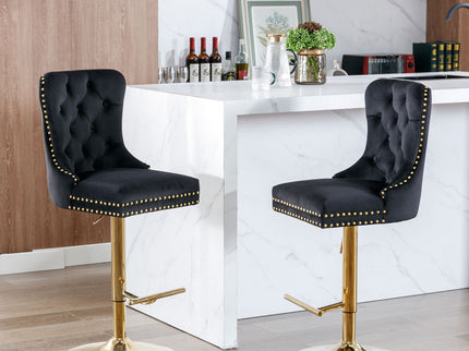 Thick Swivel Barstools Adjusatble Seat Height From 25-33", Modern Upholstered Bar Stools With Backs Comfortable Tufted For Home Pub And Kitchen Island (Set of 2)
