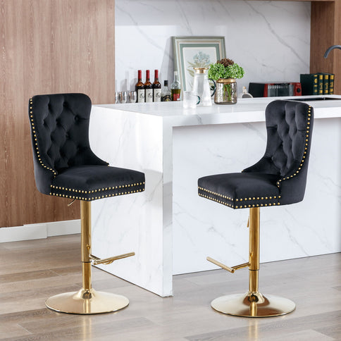 Thick Swivel Barstools Adjusatble Seat Height From 25-33", Modern Upholstered Bar Stools With Backs Comfortable Tufted For Home Pub And Kitchen Island (Set of 2)