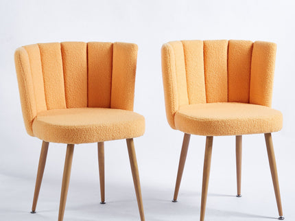 Modern Dining Chair (Set of 2) With Iron Tube Wood Color Legs, Shorthair Cushions And Comfortable Backrest, Suitable For Dining Room, Living Room, Cafe, Simple Structure